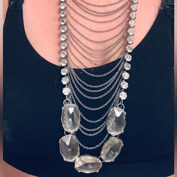 Long Silver Rhinestones 💎 with Chains Necklace - Picture 5 of 5